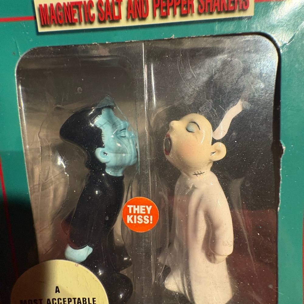 Frankinstein and his bride Magnetic Salt and Pepper Shakers - Black and White